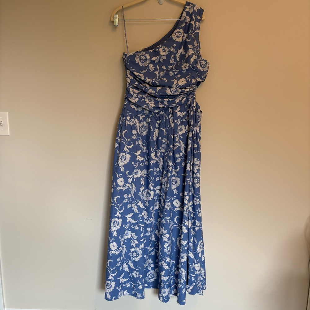 NWOT Abercrombie & Fitch Floral One-Shoulder Blue Maxi Dress size Large Petite - Picture 6 of 11